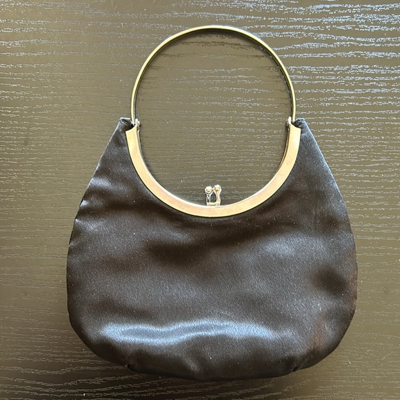 Black Satin Evening Bag Silver Hardware - Picture 3 of 5